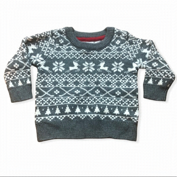 🎉3 For 15$🎉 Winter Snowflakes And Reindeers Gray Sweater Size 6-12 Months - Picture 1 of 4